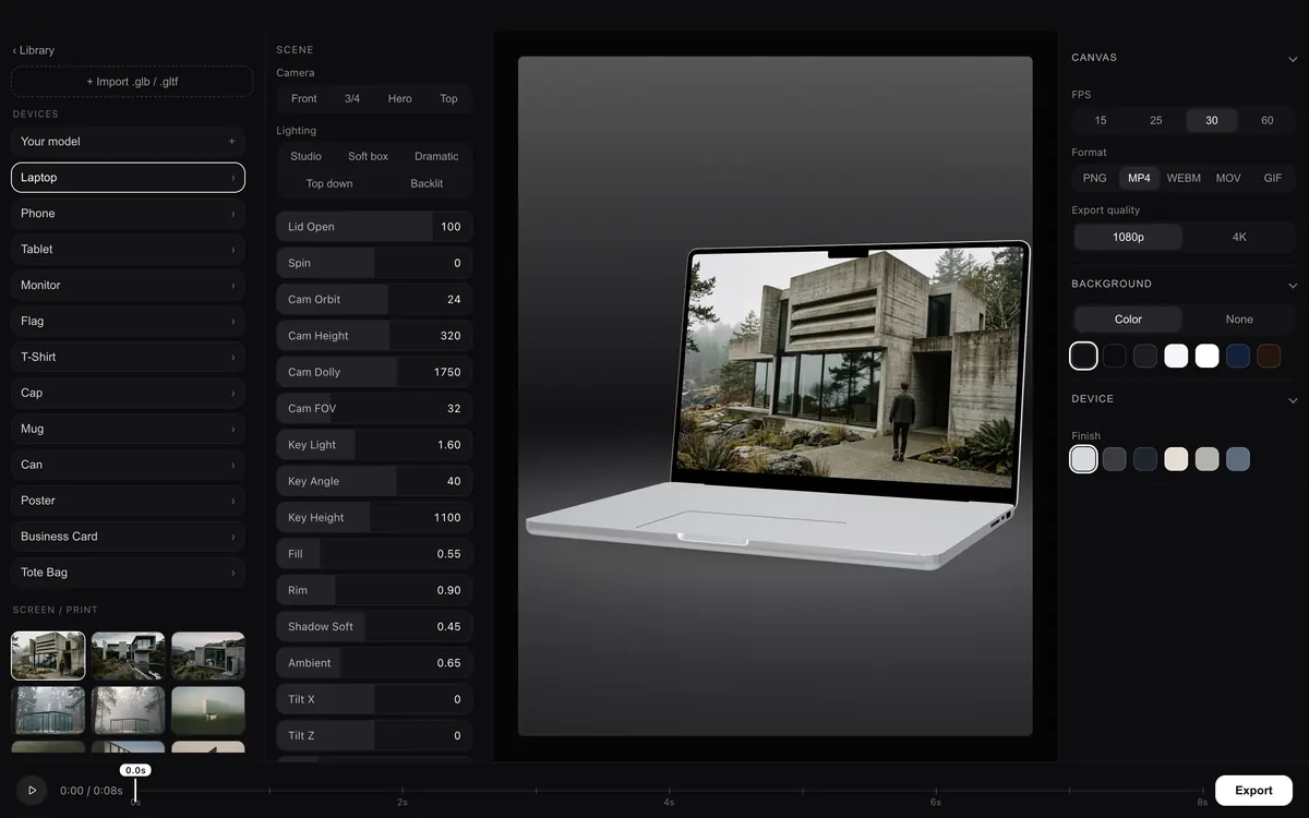 Mockups with a laptop scene, in the current app