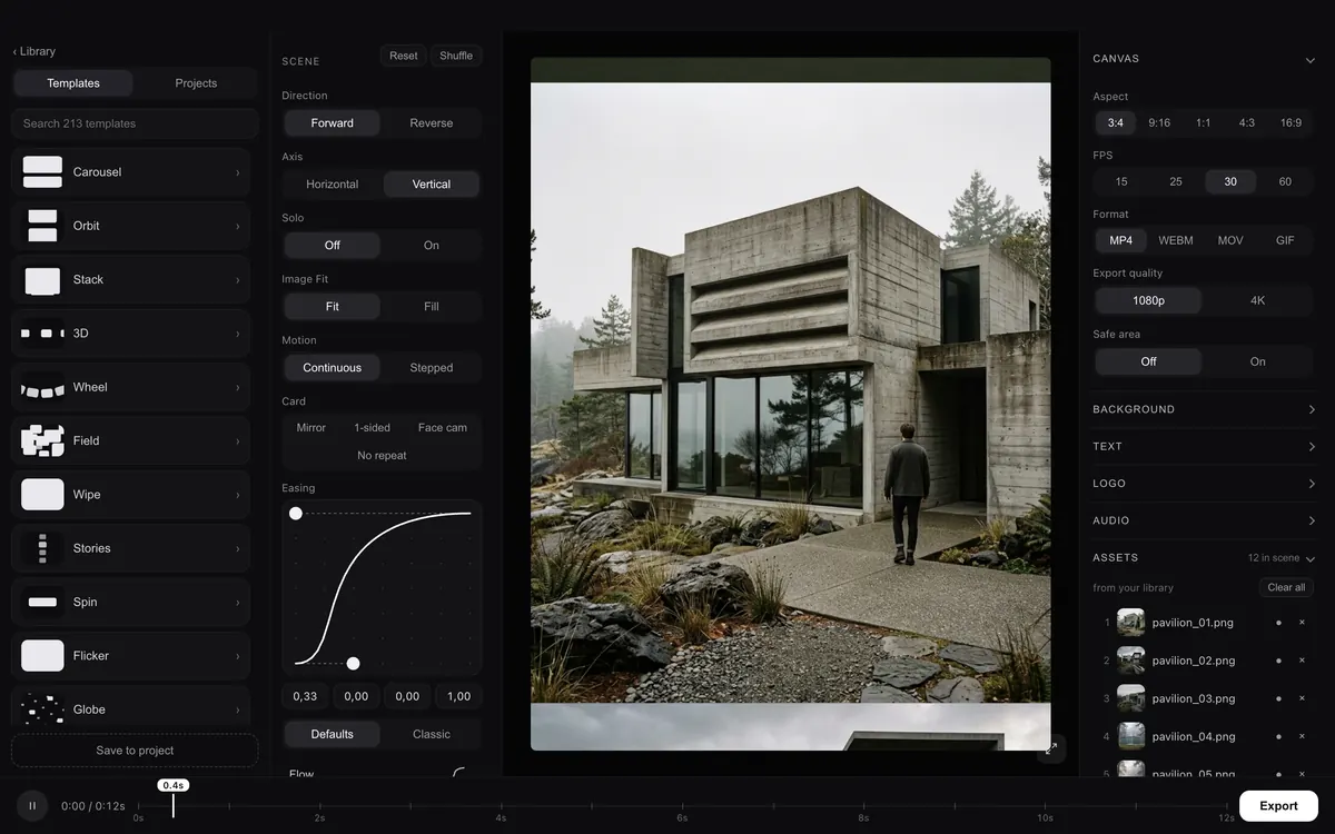 Motion with a template open, in the current app